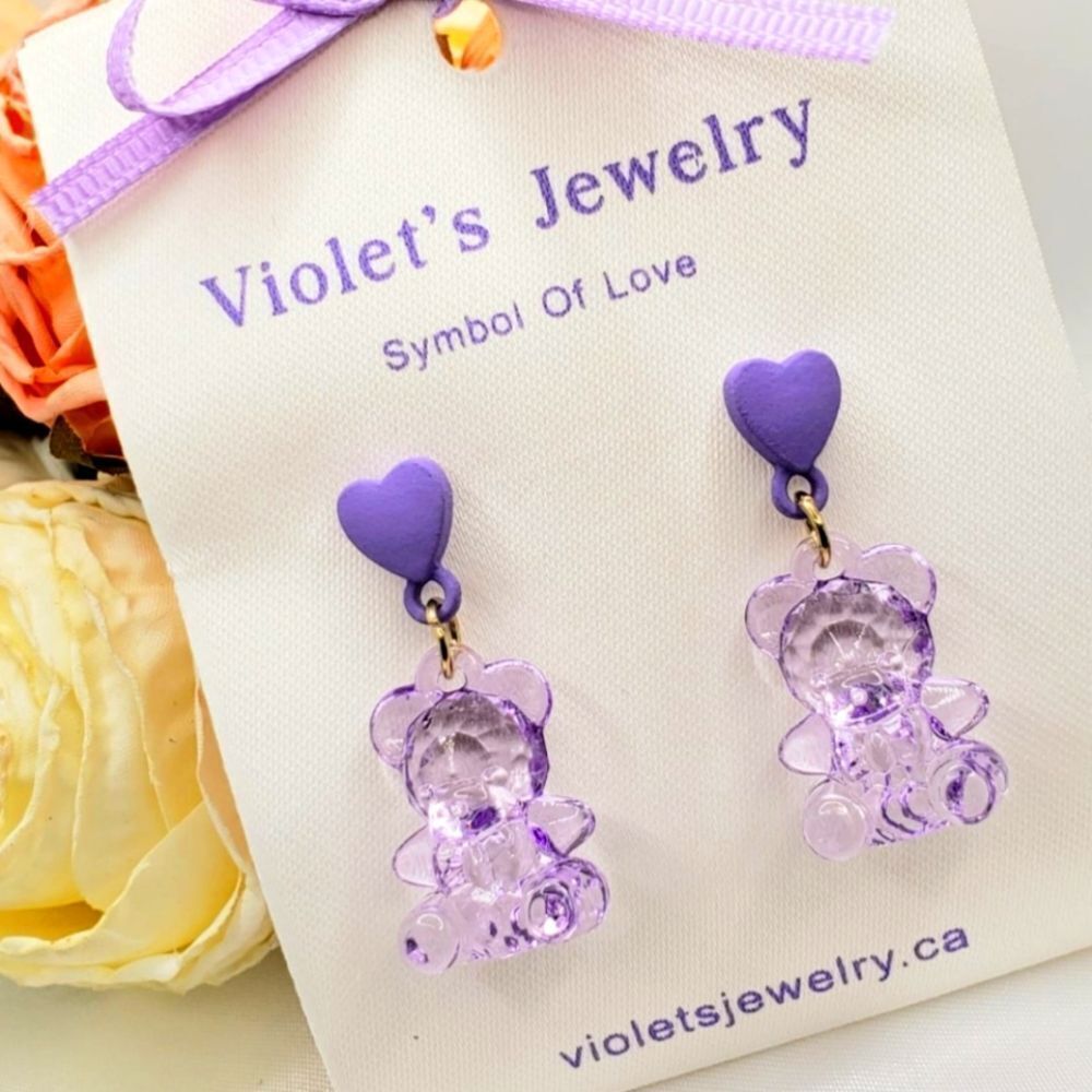 Brand New Purple Teddy Bear Earrings